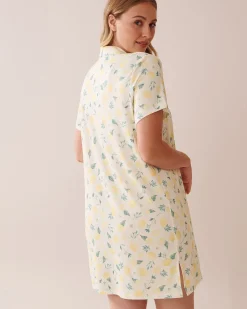 la Vie en Rose The Peachy Dream Collection|Nightshirts></noscript>Lemon Print Super Soft Button-down Sleepshirt White/Lemons
