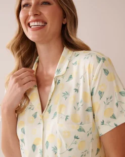 la Vie en Rose The Peachy Dream Collection|Nightshirts></noscript>Lemon Print Super Soft Button-down Sleepshirt White/Lemons