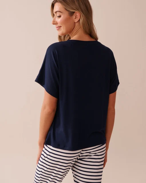 la Vie en Rose The Peachy Dream Collection|Tops>Lemon Print Super Soft Loose Fit T-shirt Navy Blue
