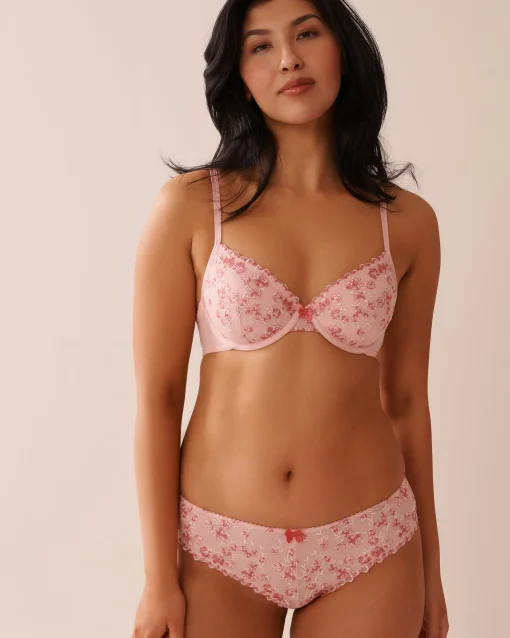 la Vie en Rose Summer Bras|Demi Cup>Lightly Lined Spacer Foam Demi Bra Pink Flowers