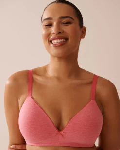 la Vie en Rose T-shirt Bras|Demi Cup></noscript>Lightly Lined Wireless Cotton Bra Watermelon Pink