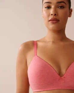 la Vie en Rose T-shirt Bras|Demi Cup></noscript>Lightly Lined Wireless Cotton Bra Watermelon Pink