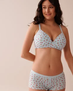 la Vie en Rose T-shirt Bras|Demi Cup>Lightly Lined Wireless Cotton Bra Pale Blue/Cherry