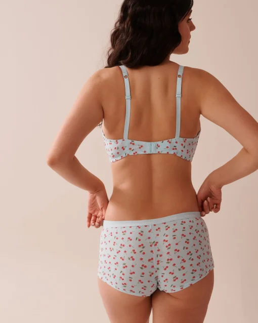 la Vie en Rose T-shirt Bras|Demi Cup>Lightly Lined Wireless Cotton Bra Pale Blue/Cherry