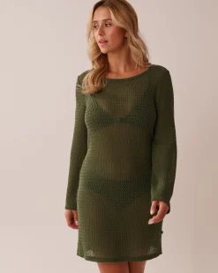 la Vie en Rose Texture Play|On Neutral Ground></noscript>Long Sleeve Crochet Tunic Olive Green