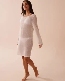 la Vie en Rose Texture Play|On Neutral Ground>Long Sleeve Crochet Tunic Coconut Milk