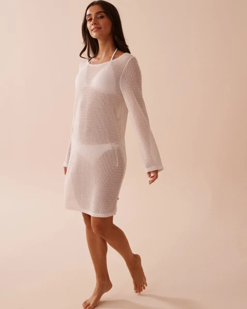 la Vie en Rose Texture Play|On Neutral Ground>Long Sleeve Crochet Tunic Coconut Milk