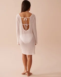 la Vie en Rose Texture Play|On Neutral Ground>Long Sleeve Crochet Tunic Coconut Milk