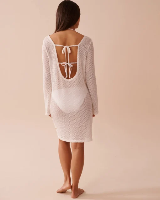 la Vie en Rose Texture Play|On Neutral Ground>Long Sleeve Crochet Tunic Coconut Milk