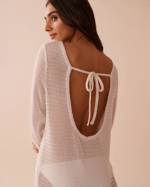 la Vie en Rose Texture Play|On Neutral Ground>Long Sleeve Crochet Tunic Coconut Milk