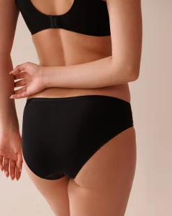 la Vie en Rose Bikini>Microfiber and Mesh Sleek Back Bikini Panty Black & Blue Flowers