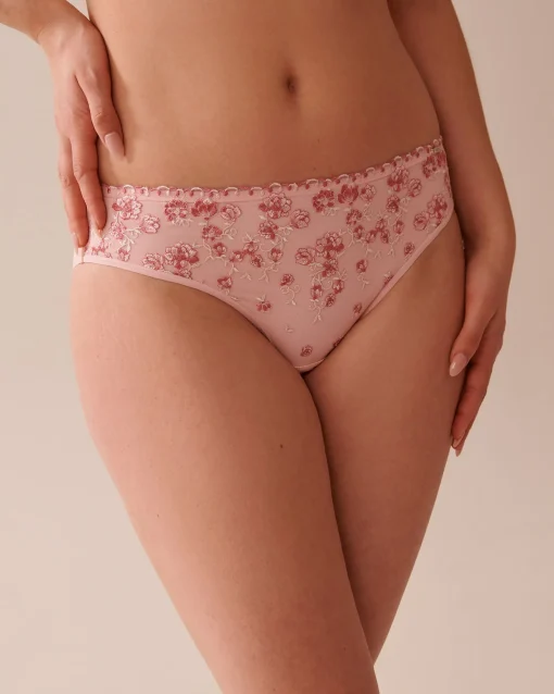 la Vie en Rose Bikini>Microfiber and Mesh Sleek Back Bikini Panty Pink Flowers