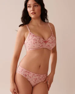 la Vie en Rose Bikini></noscript>Microfiber and Mesh Sleek Back Bikini Panty Pink Flowers