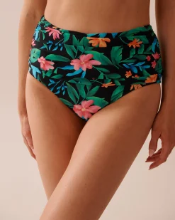 la Vie en Rose Bottoms>Draped High Waist Bikini Bottom Midnight Tropics
