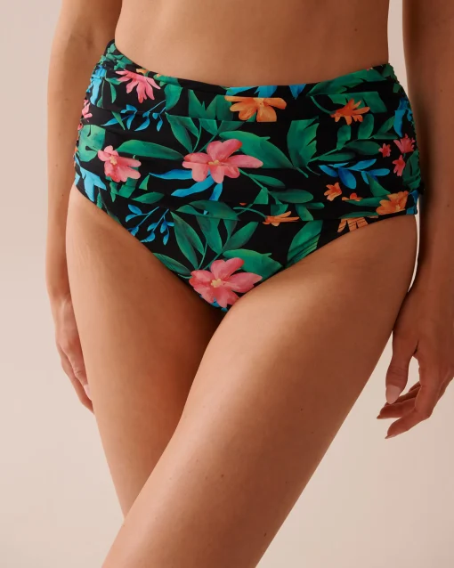 la Vie en Rose Bottoms>Draped High Waist Bikini Bottom Midnight Tropics
