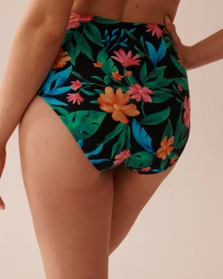 la Vie en Rose Bottoms>Draped High Waist Bikini Bottom Midnight Tropics