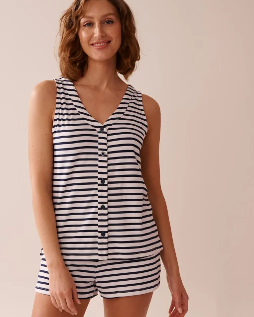 la Vie en Rose The Peachy Dream Collection|Tops>Nautical Stripe Super Soft Button-down Cami Nautical Stripes