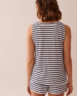 la Vie en Rose The Peachy Dream Collection|Tops></noscript>Nautical Stripe Super Soft Button-down Cami Nautical Stripes