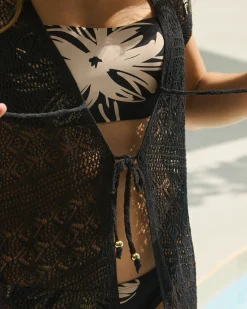 la Vie en Rose Always So Chic|Texture Play>Open-Front Crochet Caftan Black