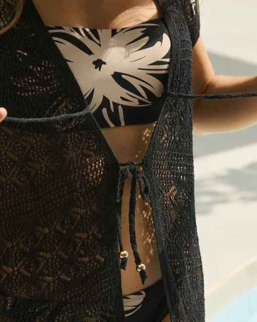 la Vie en Rose Always So Chic|Texture Play>Open-Front Crochet Caftan Black
