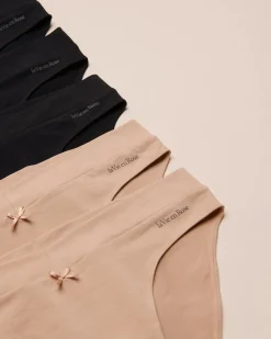 la Vie en Rose Panty Packs|Cotton Panties>5-Pack Cotton Bikini Panty Black/Latte