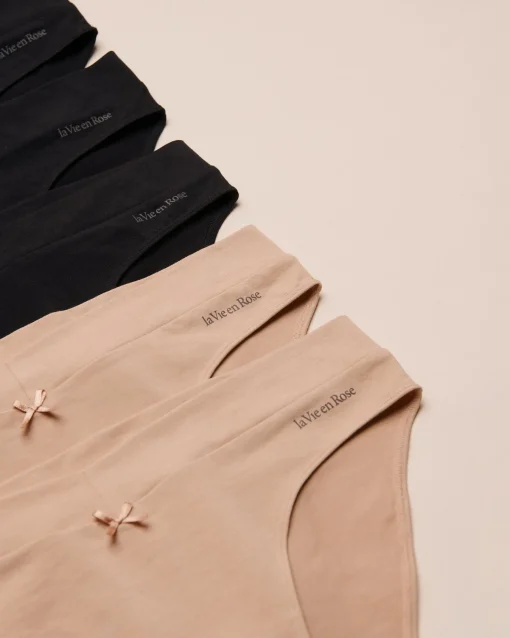 la Vie en Rose Panty Packs|Cotton Panties>5-Pack Cotton Bikini Panty Black/Latte