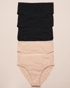 la Vie en Rose Panty Packs|Cotton Panties>5-Pack Cotton High Waist Bikini Panty Black/Beige