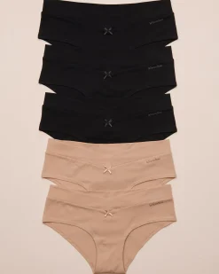 la Vie en Rose Panty Packs|Cotton Panties>5-Pack Cotton Hiphugger Panty Black/Latte