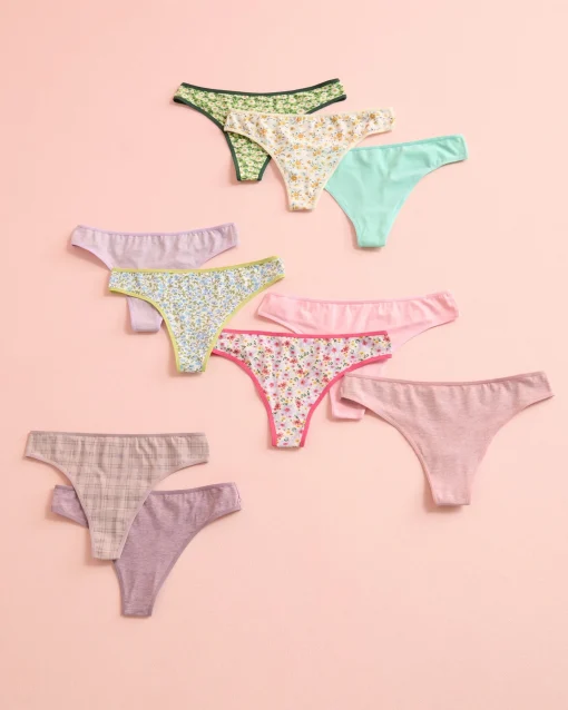 la Vie en Rose Panty Packs|Cotton Panties>10-Pack Cotton Thong Panty Assorted