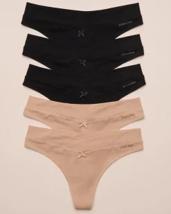 la Vie en Rose Panty Packs|Cotton Panties>5-Pack Cotton Thong Panty Black/Latte