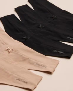 la Vie en Rose Panty Packs|Cotton Panties>5-Pack Cotton Thong Panty Black/Latte
