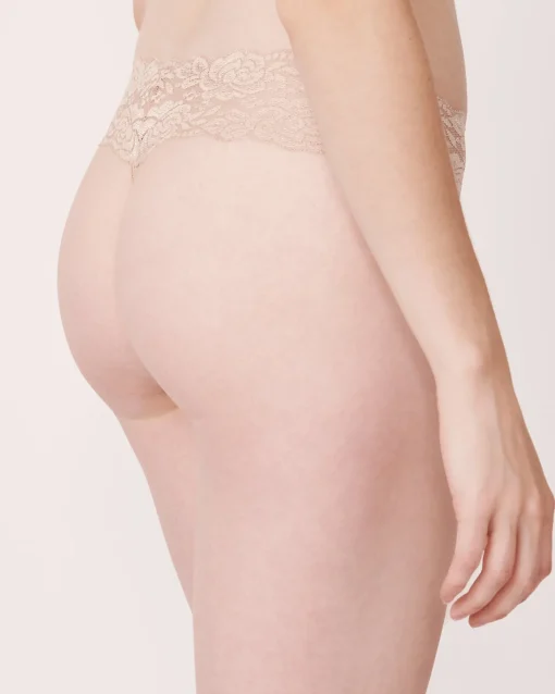 la Vie en Rose Panty Packs|Thong>5-Pack Microfiber and Wide Lace Band Thong Panty Black/Beige