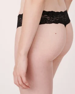 la Vie en Rose Panty Packs|Thong></noscript>5-Pack Microfiber and Wide Lace Band Thong Panty Black