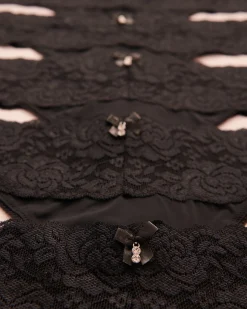 la Vie en Rose Panty Packs|Thong></noscript>5-Pack Microfiber and Wide Lace Band Thong Panty Black