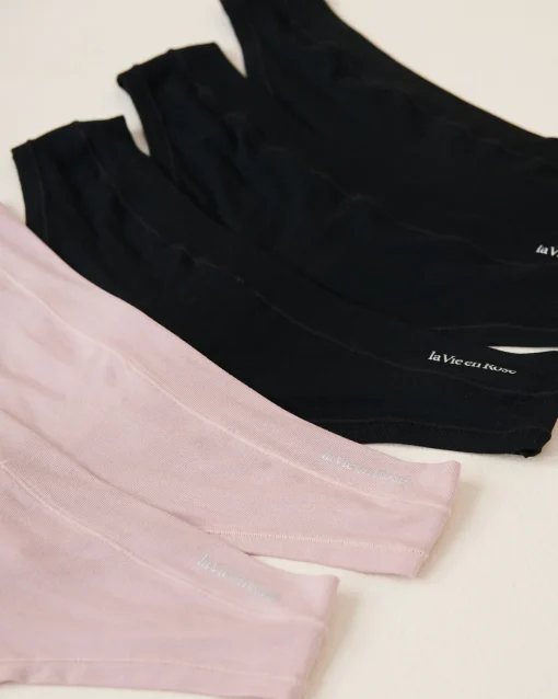 la Vie en Rose Panty Packs|Thong>5-Pack Modal Thong Panty Black/Shadow Grey