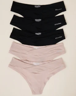 la Vie en Rose Panty Packs|Thong>5-Pack Perfect Fit Thong Panty Black/Shadow Grey