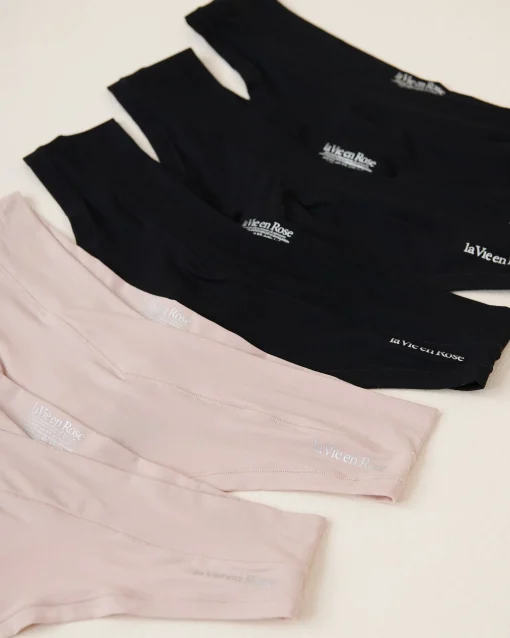 la Vie en Rose Panty Packs|Thong>5-Pack Perfect Fit Thong Panty Black/Shadow Grey