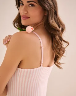 la Vie en Rose The Peachy Dream Collection|Nightshirts>Lace Trim Super Soft Nightie Pink Stripe