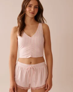 la Vie en Rose The Peachy Dream Collection|Tops>Super Soft Crop Cami Pink Stripe