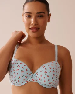 la Vie en Rose T-shirt Bras|Demi Cup>Push-up Demi Cotton Bra Pale Blue/Cherry