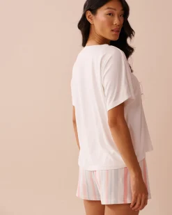 la Vie en Rose The Peachy Dream Collection|Tops>Rabbit & Strawberry Print Super Soft Loose Fit T-shirt White