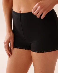 la Vie en Rose Modal Pajamas|Bottoms>Ribbed Modal and Lace Trim Shorts Black