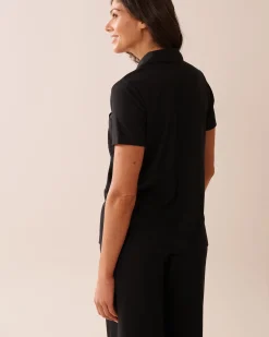 la Vie en Rose Modal Pajamas|Tops>Ribbed Modal Button-down Shirt Black