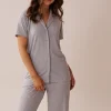la Vie en Rose Modal Pajamas|Tops>Ribbed Modal Button-down Shirt Grey