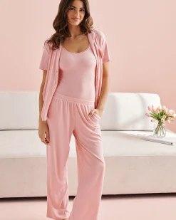 la Vie en Rose Modal Pajamas|Bottoms>Ribbed Modal Pants Peony Pink