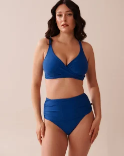 la Vie en Rose A Splashing Escape|Eco-conscious Swimwear></noscript>Recycled Fibers Draped High Waist Bikini Bottom Royal Blue