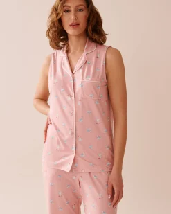 la Vie en Rose The Peachy Dream Collection|Tops>Seagull Print Super Soft Sleeveless Button-down Shirt Pink/Seagull
