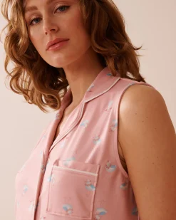 la Vie en Rose The Peachy Dream Collection|Tops></noscript>Seagull Print Super Soft Sleeveless Button-down Shirt Pink/Seagull