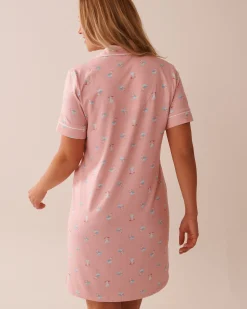 la Vie en Rose The Peachy Dream Collection|Nightshirts>Seagull Print Super Soft Button-down Sleepshirt Pink/Seagull