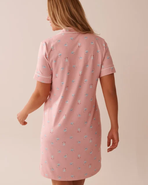 la Vie en Rose The Peachy Dream Collection|Nightshirts>Seagull Print Super Soft Button-down Sleepshirt Pink/Seagull